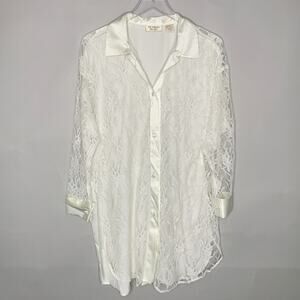 Victorias Secret S Gold Label Vintage Sheer Lace Sleep Shirt Robe White Fairy